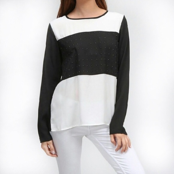 Moon Collection Tops - Black & White Panel Top with Beading